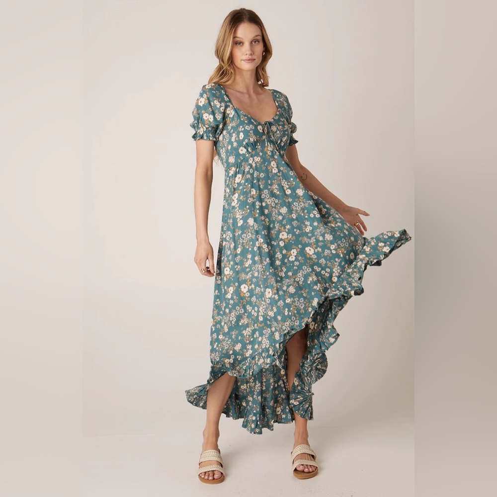 Patrons of Peace Adrian Floral Midi Dress Sea Glass